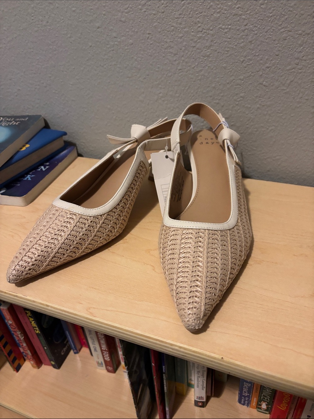a new day Woven Pointed Slingback Flats in Beige Cream